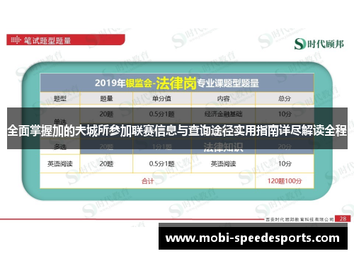 全面掌握加的夫城所参加联赛信息与查询途径实用指南详尽解读全程